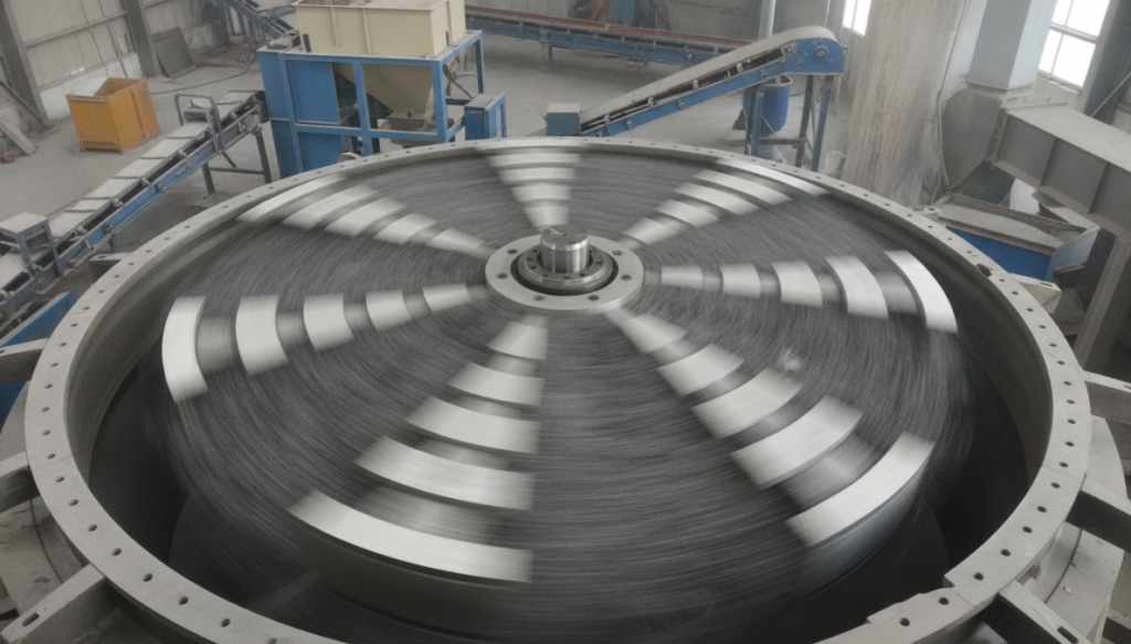 Spinning dynamic classifier rotor equipped with wear-resistant high-chromium blades in an industrial plant