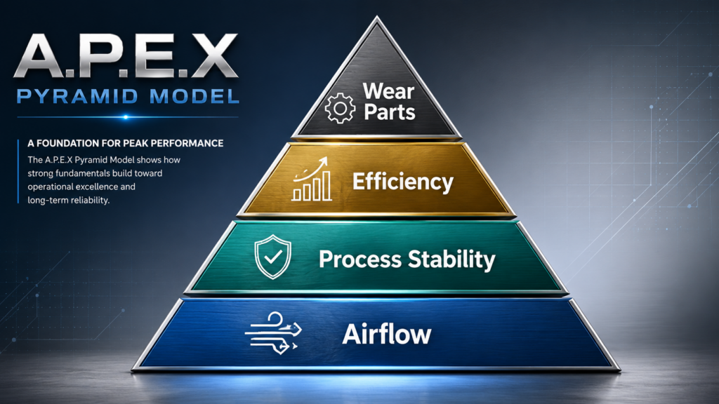 A.P.E.X. Pyramid Model Diagram: Airflow Forms The Base, While Wear Parts Constitute The Top Layer.