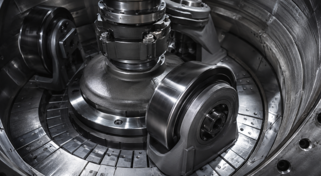 High-definition close-up image of the mill's core internal components.